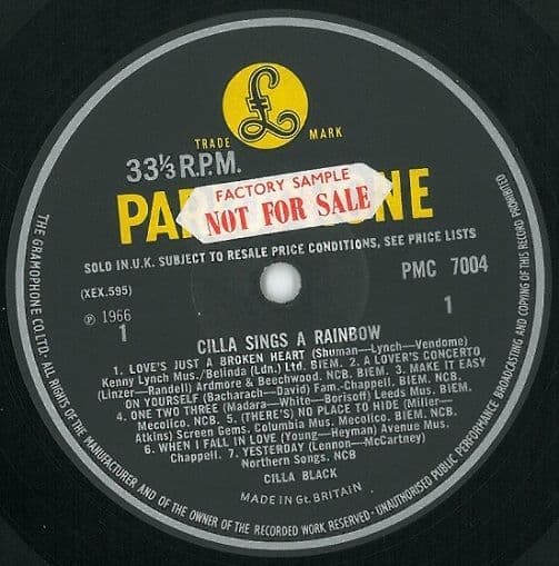 CILLA BLACK Cilla Sings A Rainbow Vinyl Record LP Parlophone 1966 Factory Sample